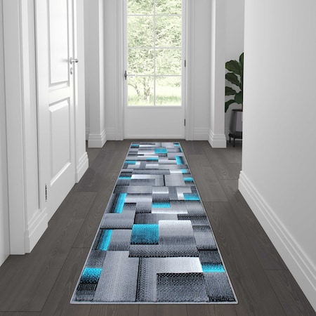 Flash Furniture Turquoise 2' x 7' Modern Color Blocked Area Rug ACD-RGTRZ861-27-TQ-GG